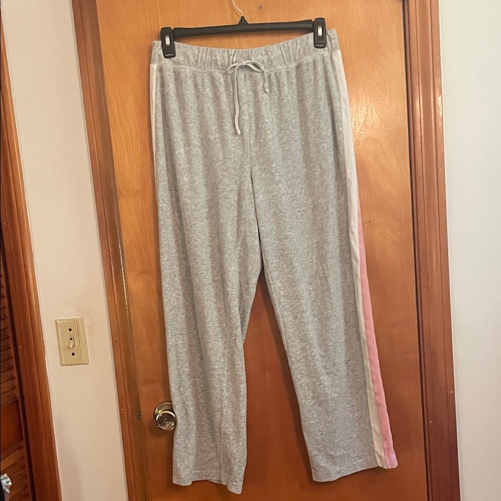 Gray Lounge Pants with Pink and White Stripe